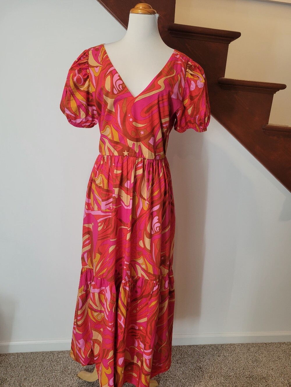 1.STATE 'Aster Garden' V-Neck Tiered Maxi Dress Size L - Picture 2 of 7
